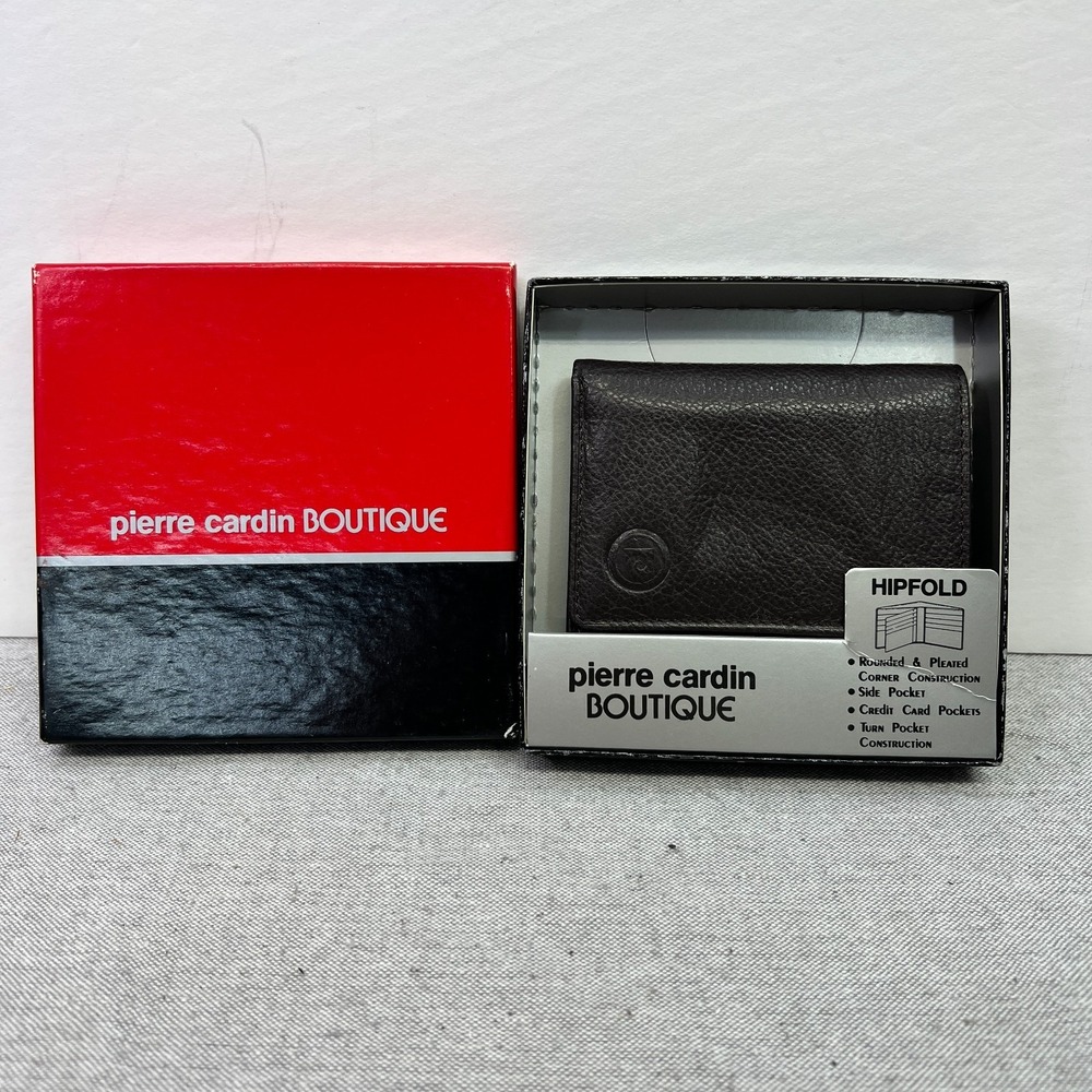 Vintage Pierre Cardin Boutique Men's Black Leather Trifold Wallet Billfold w/Box